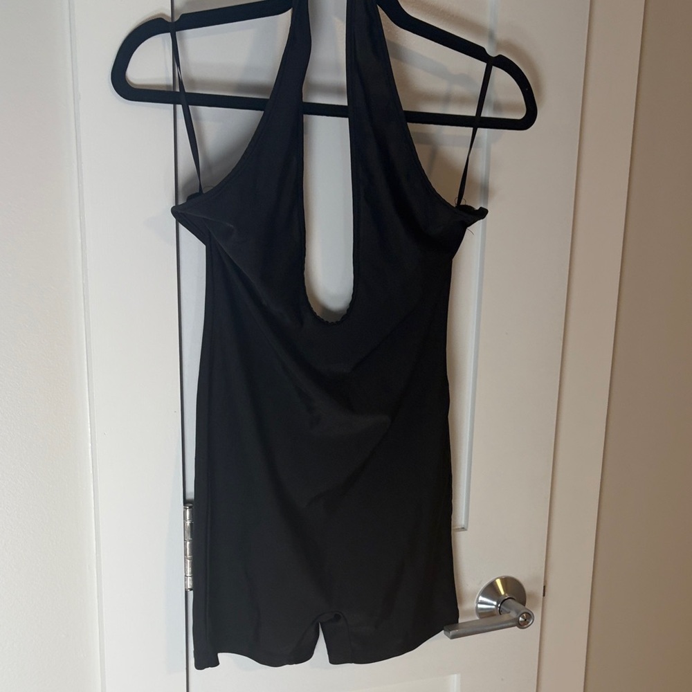 Black Halter-Style Romper with Deep Scoop Back